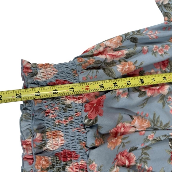 Ultra Flirt Floral Wrap Blouse in Blue and Pink - Picture 9 of 12